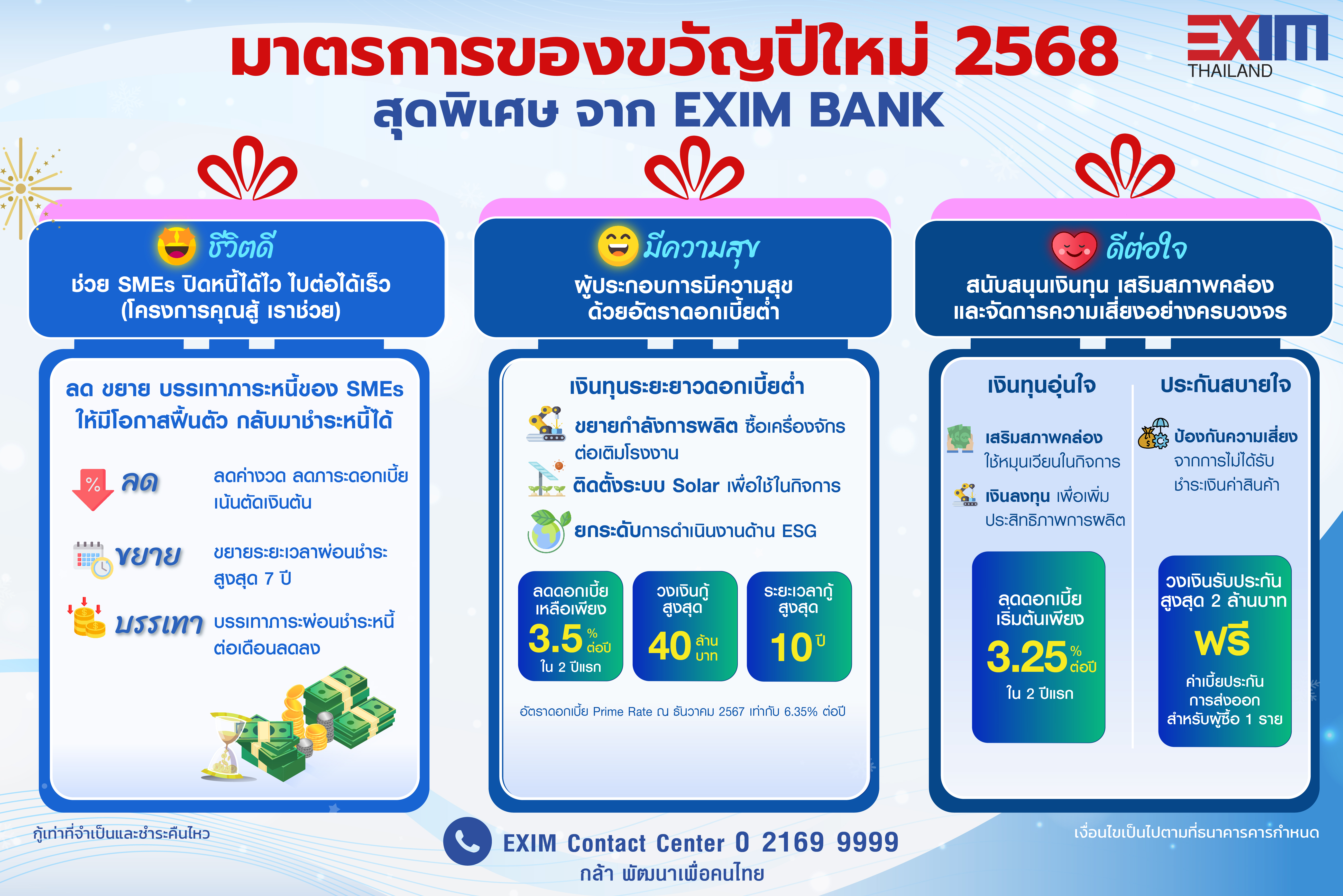 EXIM BANK ออกมาตรการของขวัญพิเศษปีใหม่ 2568 สร้าง “ชีวิตดี มีความสุข ดีต่อใจ” ผู้ประกอบการไทยในเวทีการค้าโลก